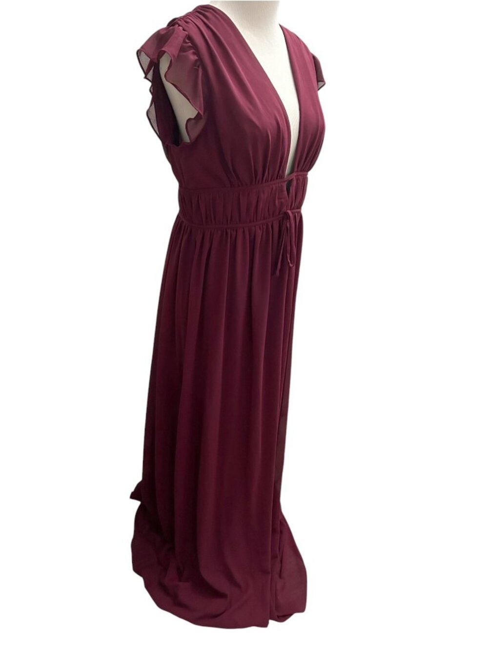 Lulus I'm All Yours Size L Large Burgundy Ruffled V-Neck Party Maxi Dress NWT - Picture 4 of 13